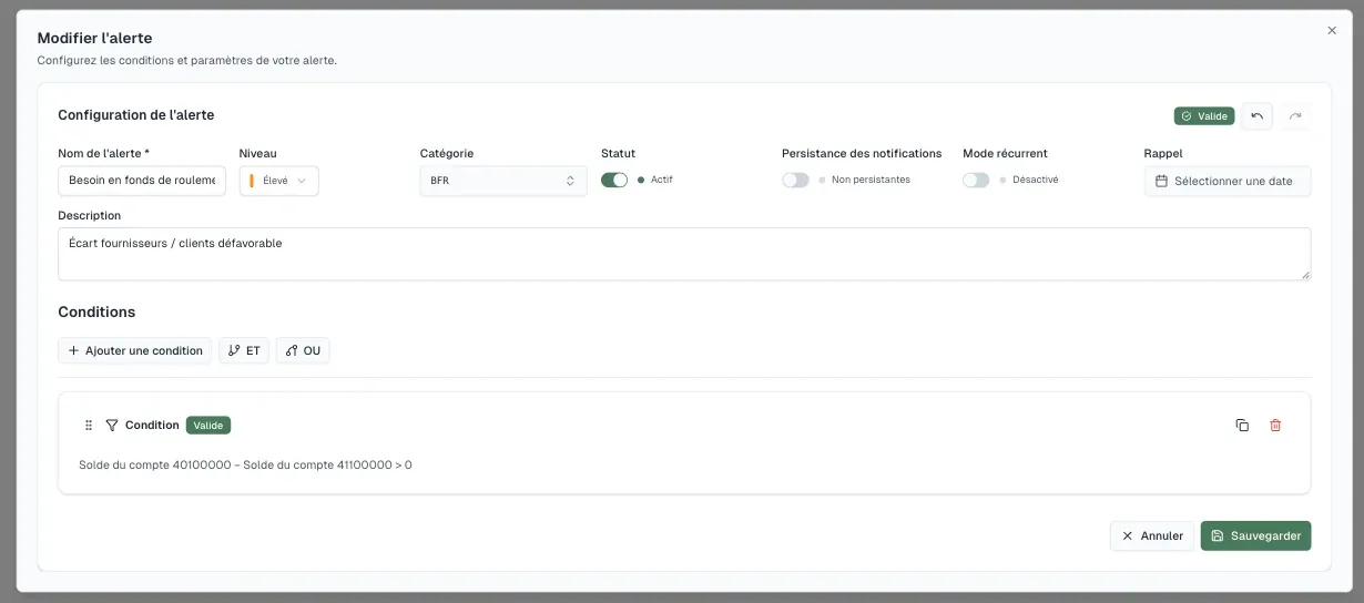 Configuration d’une alerte Argos avec des conditions ET et OU, dans un environnement de test